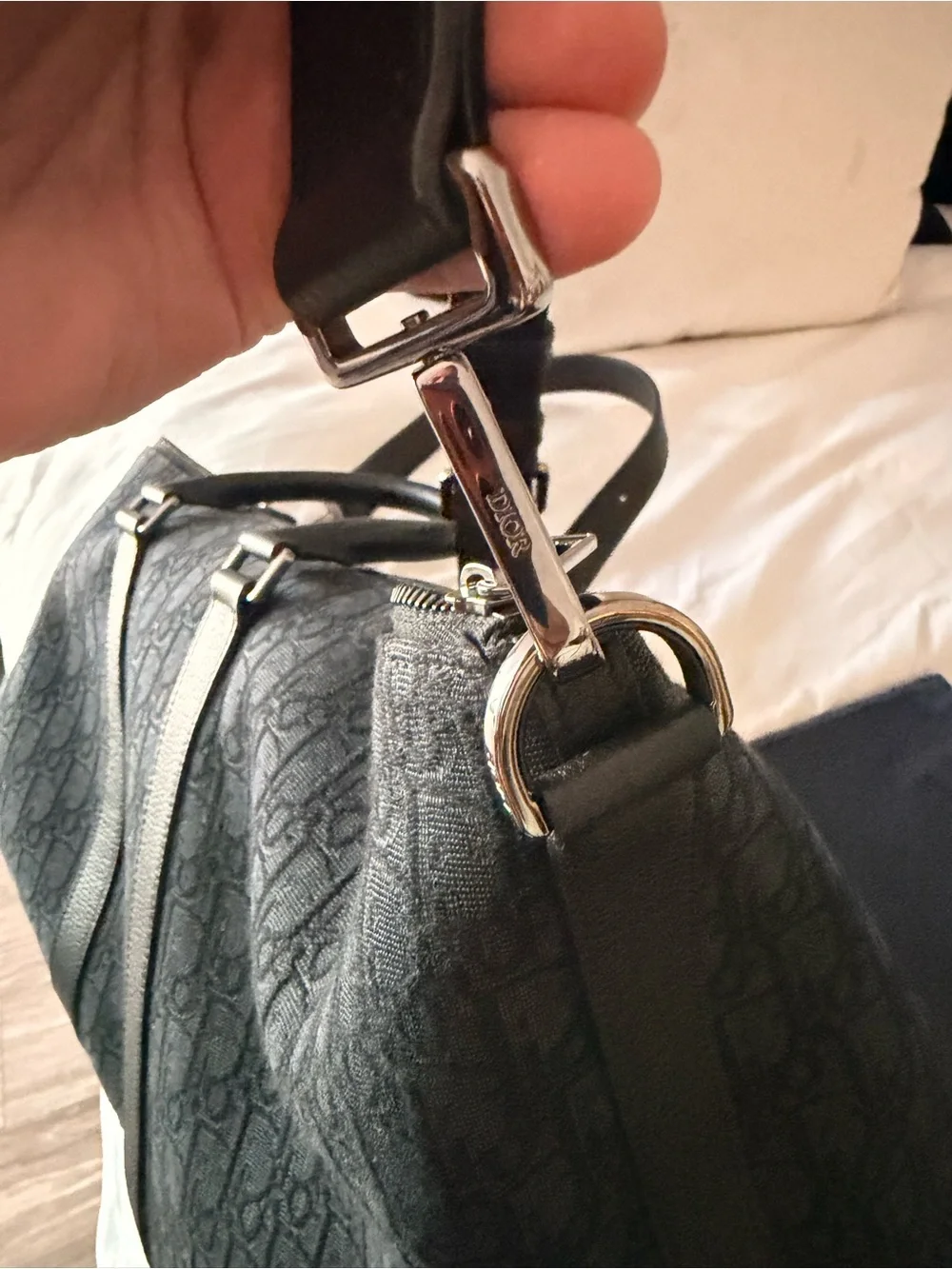 Dior Gray Monogram Canvas Duffel with Leather Trim